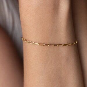 Waterproof Paperclip Chain Bracelet Non-tarnish Gold Stacking Bracelet Pretty